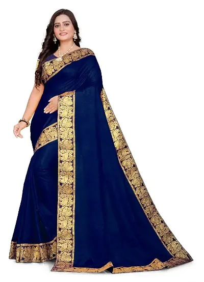 Vichitra Silk Jacquard Lace Border Sarees with Blouse Piece