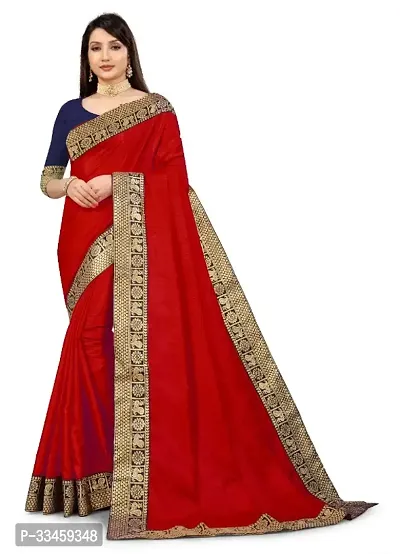 Beautiful Art Silk Red Lace Work  Saree with Blouse piece For Women