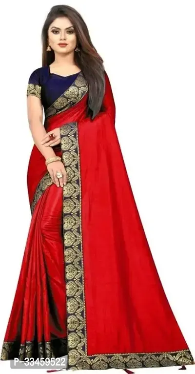 Beautiful Art Silk Red Lace Work  Saree with Blouse piece For Women-thumb0