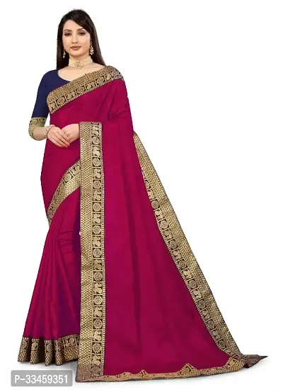 Beautiful Art Silk Purple Lace Work  Saree with Blouse piece For Women