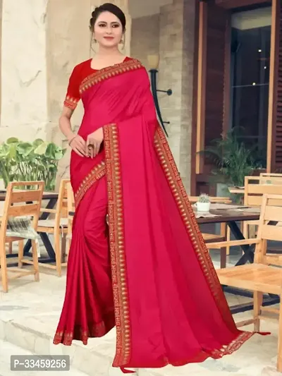 Beautiful Cotton Silk Pink Solid  Saree with Blouse piece For Women