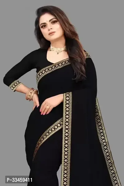 Beautiful Art Silk Black Lace Work  Saree with Blouse piece For Women