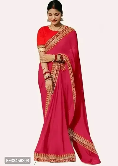 Beautiful Art Silk Red Lace Work  Saree with Blouse piece For Women-thumb0