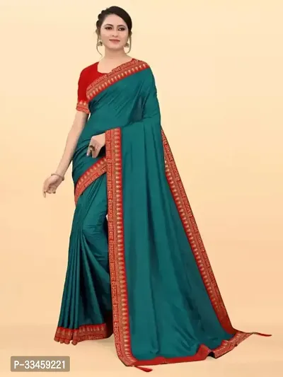 Beautiful Art Silk Green Lace Work  Saree with Blouse piece For Women-thumb0