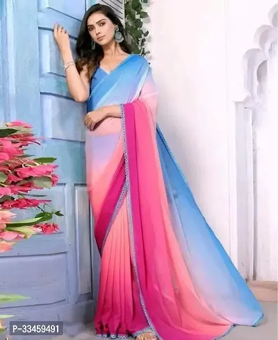 Beautiful Georgette Multicoloured Dyed  Saree with Blouse piece For Women-thumb0