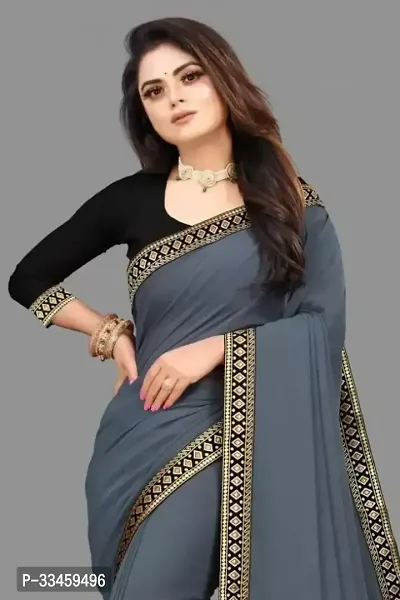 Beautiful Art Silk Grey Lace Work  Saree with Blouse piece For Women