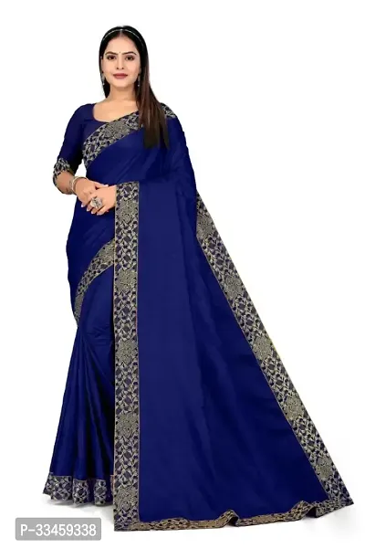 Beautiful Art Silk Blue Lace Work  Saree with Blouse piece For Women