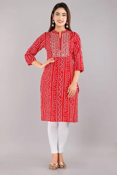 panihari collection centre Rayon Fabric Bandhani Kurti with Beautiful jari Embroidery & Sitara Work on Yoke