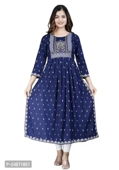 Stylish Rayon Blue Stitched Embroidered Straight Kurta For Womens-thumb0