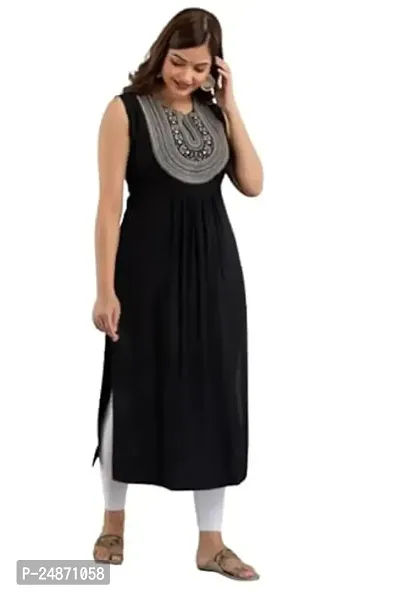 Stylish Rayon Black Stitched Embroidered A-Line Kurta For Womens