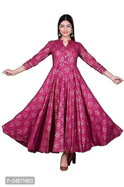 Stylish Rayon Maroon Stitched Embroidered Anarkali Kurta For Womens