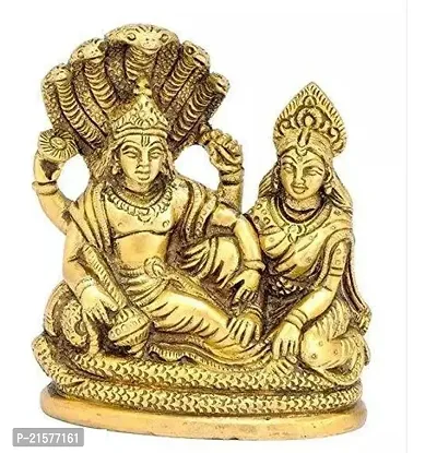 Nitya Handicrafts Brass Idol/Statue Of Lord Vishnu Laxmi On Sheshnag For Home  Office (Yellow, H X L X B - 4 X 3.5 X 2 Inches)