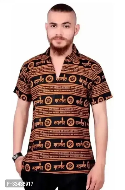 Reliable Brown Polycotton Printed Short Length Kurta For Men-thumb0