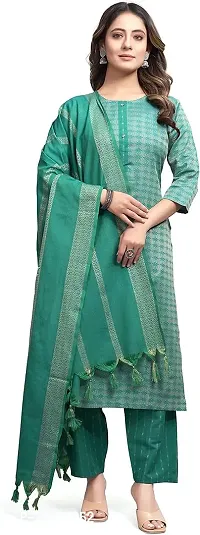 Trendy Green Printed Cotton Lycra Straight Kurta Palazzo Set With Dupatta For Women-thumb0