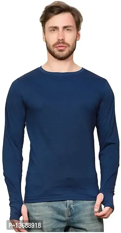 PAUSE Sport Regular fit Solid Men's Round Neck Full Sleeve Cotton Blend T Shirts for Men & Boy's (Blue NPS_PACT12171166-CURV-BLU-S)-thumb0