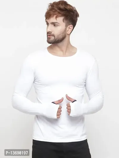 PAUSE Sport Regular fit Self Design Men's Round Neck Full Sleeve Cotton Blend T Shirts for Men & Boy's (White NPS_PACT03191563-WHT-S)