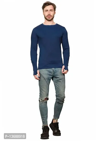 PAUSE Sport Regular fit Solid Men's Round Neck Full Sleeve Cotton Blend T Shirts for Men & Boy's (Blue NPS_PACT12171166-CURV-BLU-S)-thumb5