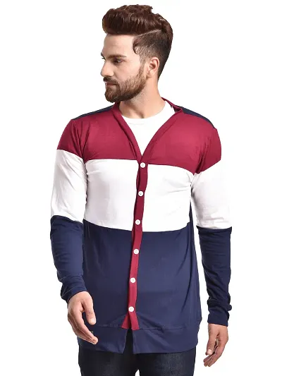 Multicoloured Cotton Long Sleeves Colourblocked Cardigan