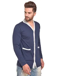 Navy Blue Cotton Long Sleeves Solid Cardigan-thumb2