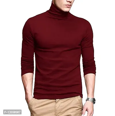 Pause Maroon Solid High Neck Slim Full Sleeve Men's T-Shirt (PA-SS23-CT02191157-MRN-XXL)-thumb0