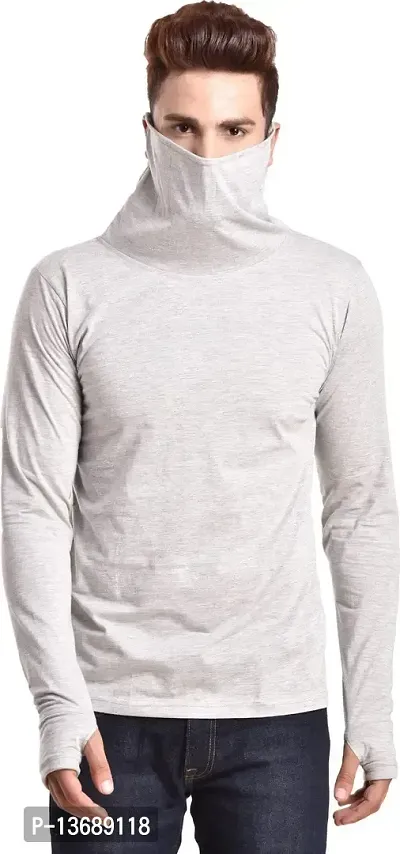 PAUSE Sport Regular fit Solid Men's High Neck Full Sleeve Cotton Blend T Shirts for Men & Boy's (Light Grey NPS_PSP11181347-LGR-XL)