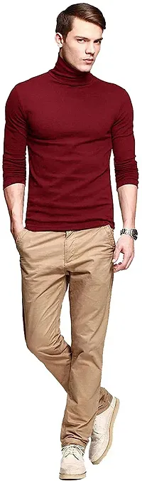 PAUSE Sport Regular fit Solid Men's High Neck Full Sleeve Blend T Shirts for Men & Boy's (Maroon NPS_PACT02191157-MRN-M)