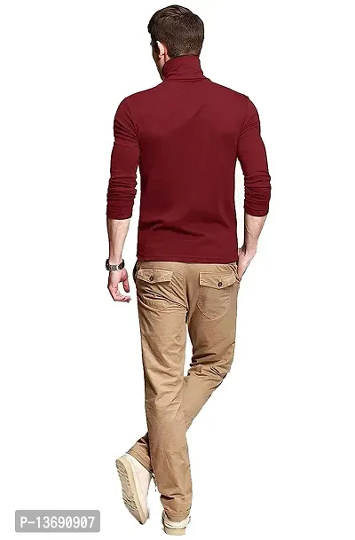 Pause Maroon Solid High Neck Slim Full Sleeve Men's T-Shirt (PA-SS23-CT02191157-MRN-XXL)-thumb3