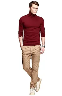 Pause Maroon Solid High Neck Slim Full Sleeve Men's T-Shirt (PA-SS23-CT02191157-MRN-XXL)-thumb1