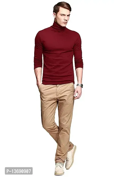 Pause Maroon Solid High Neck Slim Full Sleeve Men's T-Shirt (PA-SS23-CT02191157-MRN-XXL)-thumb2