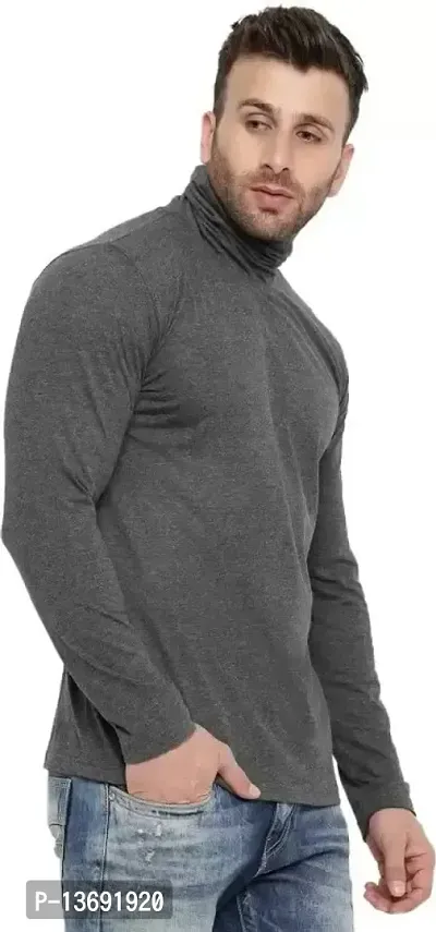 PAUSE Sport Black Solid High Neck Slim Fit Long Sleeve Men's T-Shirt (PA-SS23-CT157-DGR_S)