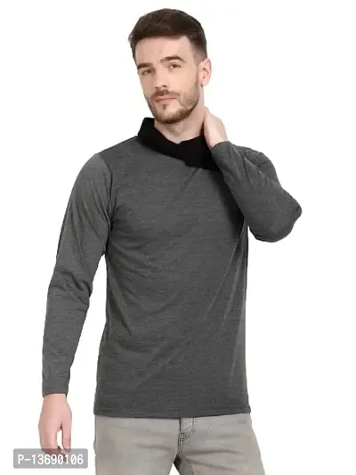 PAUSE Sport Regular fit Solid Men's Cowl Neck Full Sleeve Pure Cotton T Shirts for Men & Boy's (Dark Grey NPS_PACT289-DGR-M)