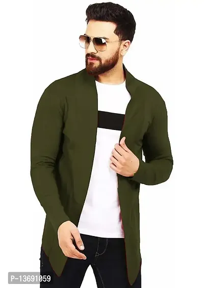 PAUSE Sport Men Olive Full Sleeve Cotton Open Long Cardigan | Full Sleeves Shrug for Men PA-SS23-SHRUG717-OLV_XL