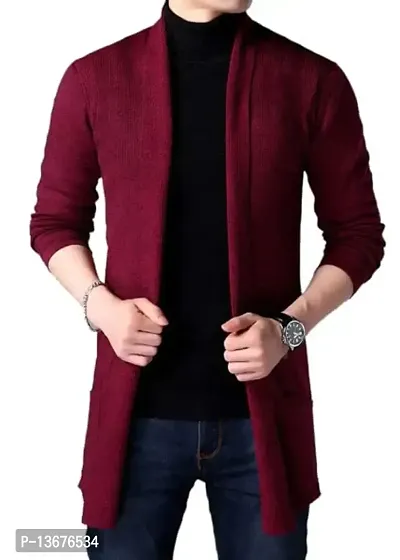 PAUSE Men's Cotton Collared Neck Cardigan (PACT09191810-MRN-XXL_Red_XX-Large)-thumb0
