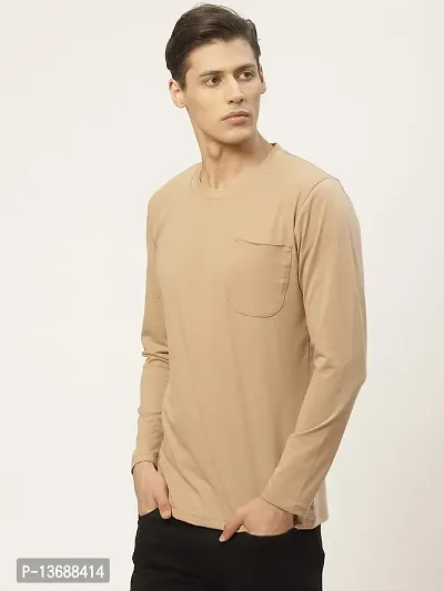 PAUSE Sport Regular fit Solid Men's Round Neck Full Sleeve Pure Cotton T Shirts for Men & Boy's (Beige NPS_PACT1244-BEG-XL)-thumb4