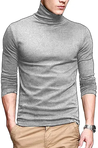 PAUSE Sport Regular fit Solid Men's High Neck Full Sleeve Blend T Shirts for Men & Boy's (Silver NPS_PACT157-SILVER-XL)