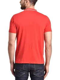 PAUSE V Neck Solid Cotton Slim Fit Short Sleeve Men's Baseball Shirt Red-thumb3