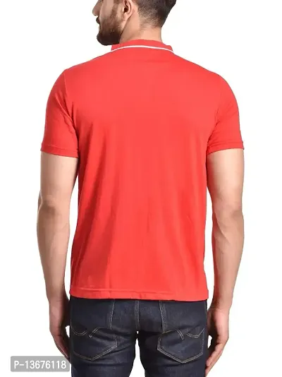 PAUSE V Neck Solid Cotton Slim Fit Short Sleeve Men's Baseball Shirt Red-thumb4