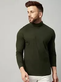 PAUSE Sport Black Solid High Neck Slim Fit Long Sleeve Men's T-Shirt (PA-SS23-CT157-OLV_XL)-thumb1