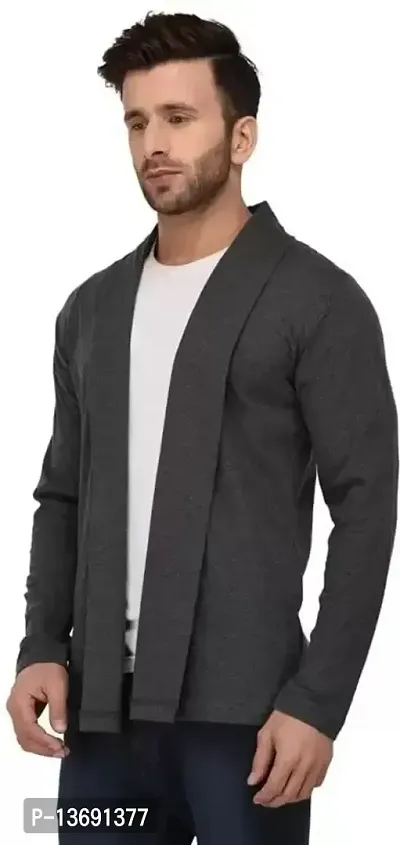PAUSE Sport Men Dark Grey Full Sleeve Cotton Open Long Cardigan | Full Sleeves Shrug for Men PA-SS23-SHRUG717-DGR_M-thumb0