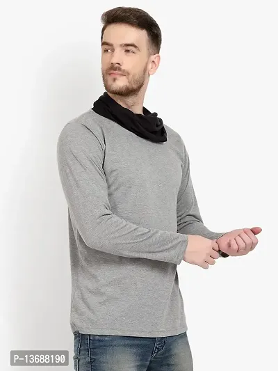 PAUSE Sport Regular fit Solid Men's Cowl Neck Full Sleeve Pure Cotton T Shirts for Men & Boy's (Light Grey NPS_PACT289-LGR-L)-thumb3