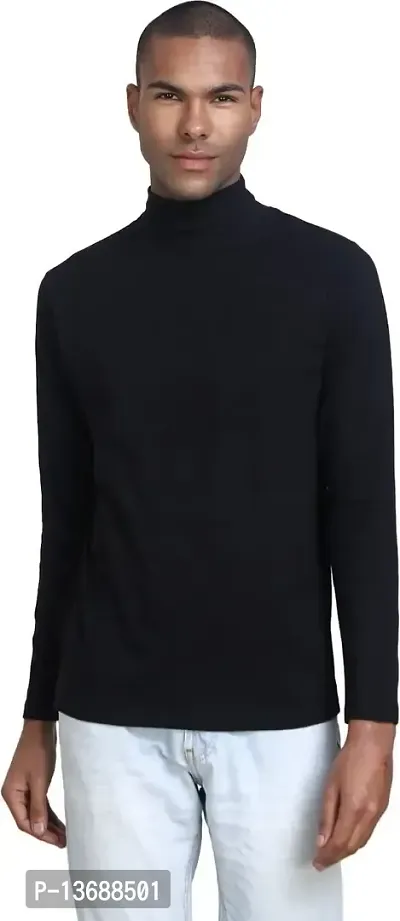 PAUSE Sport Regular fit Solid Men's Turtle Neck Full Sleeve Cotton Blend T Shirts for Men & Boy's (Black NPS_PACT01181157-BLK-L)