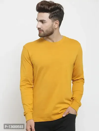 PAUSE Sport Regular fit Solid Men's Round Neck Full Sleeve Cotton Blend T Shirts for Men & Boy's (Mustard NPS_PACT150-CUR-MUS-XL)