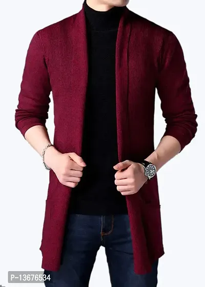 PAUSE Men's Cotton Collared Neck Cardigan (PACT09191810-MRN-XXL_Red_XX-Large)-thumb2