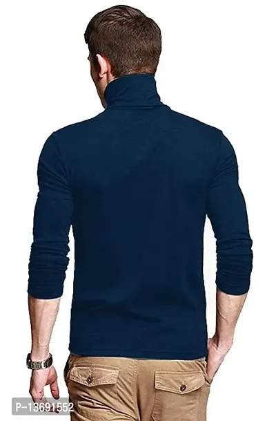 Pause Blue Solid High Neck Slim Full Sleeve Men's T-Shirt (PA-SS23-CT02191157-BLU-S)-thumb4