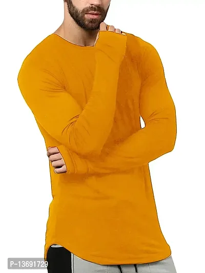 Pause Yellow Solid Round Neck Slim Full Sleeve Men's T-Shirt (PA-SS23-CT02191166-CUR-MUS)