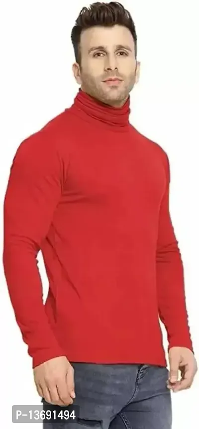 PAUSE Sport Black Solid High Neck Slim Fit Long Sleeve Men's T-Shirt (PA-SS23-CT157-RED_XL)