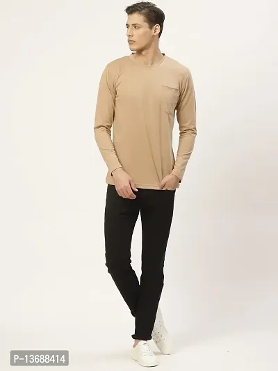 PAUSE Sport Regular fit Solid Men's Round Neck Full Sleeve Pure Cotton T Shirts for Men & Boy's (Beige NPS_PACT1244-BEG-XL)-thumb3