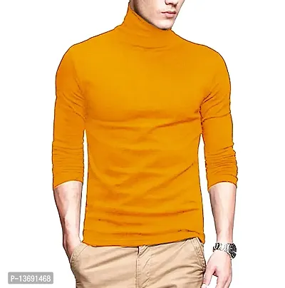 Pause Yellow Solid High Neck Slim Full Sleeve Men's T-Shirt (PA-SS23-CT02191157-MUS-M)
