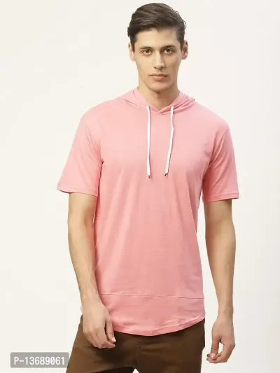 PAUSE Sport Regular fit Solid Men's Hooded Neck Half Sleeve Pure Cotton T Shirts for Men & Boy's (Pink NPS_PACT1007-PNK-S)