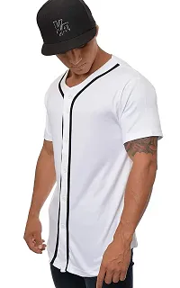 PAUSE White Solid V Neck Slim Fit Half Sleeve Men's Baseball Jersey(X-Large,PACT02191510-WHT-XL)-thumb1